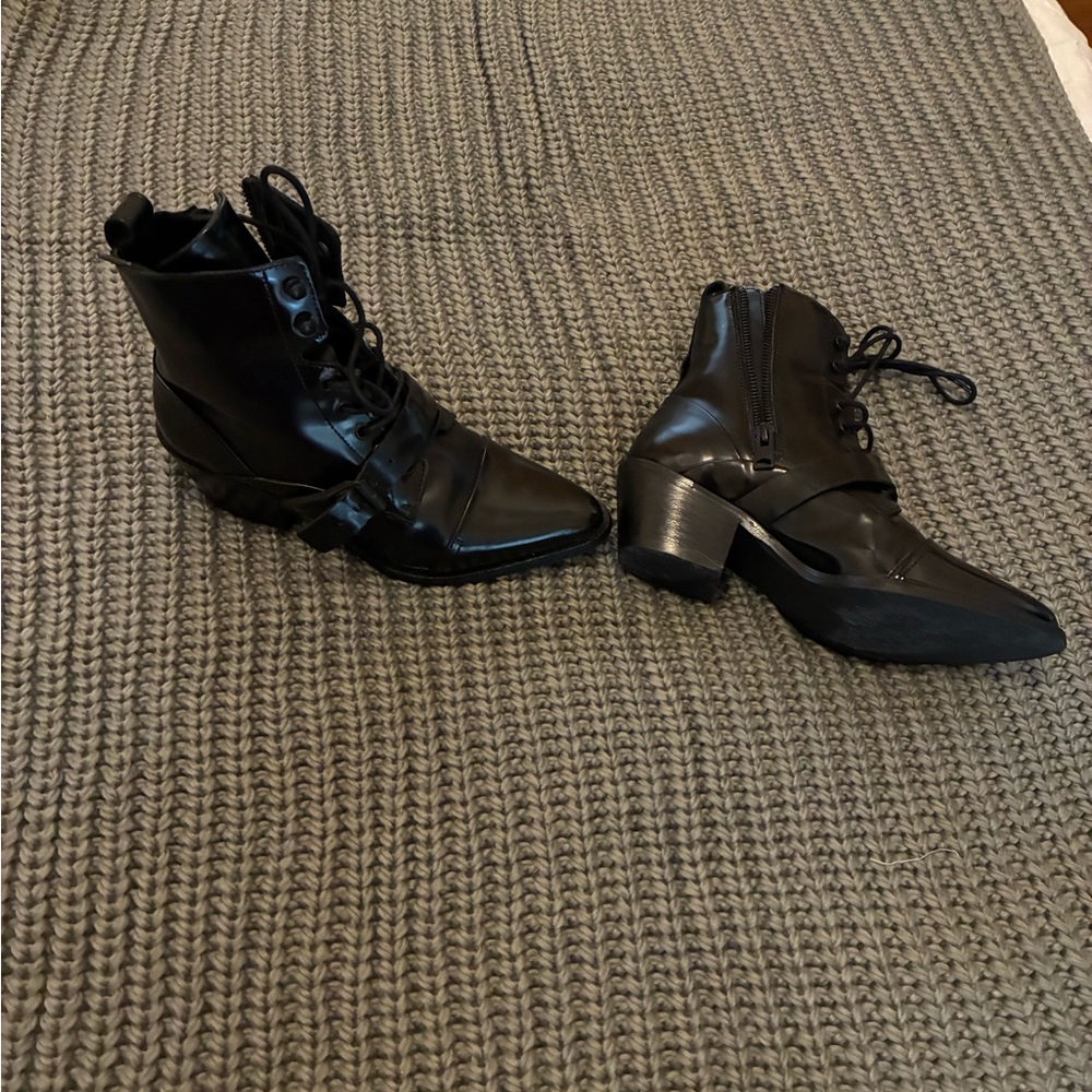 All Saints Black Lace-Up Pointed Ankle Boots